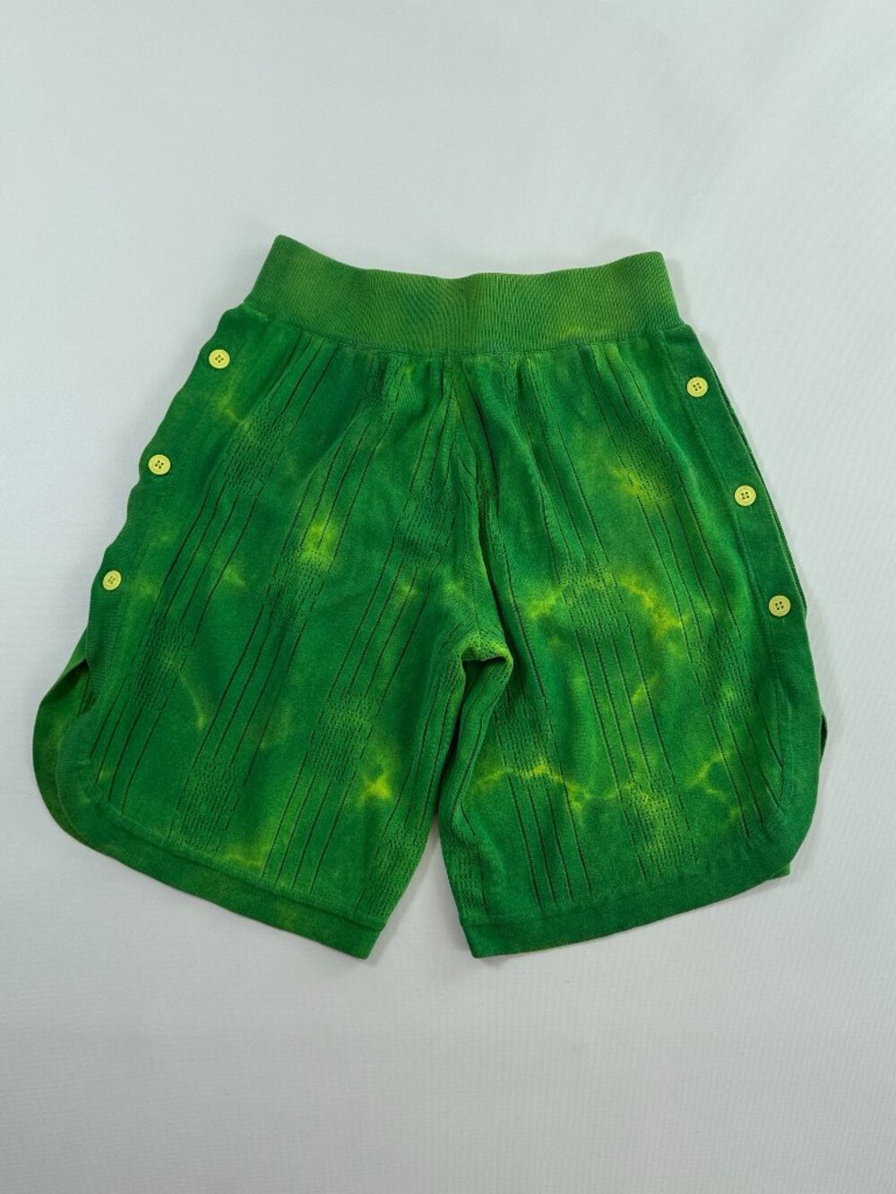 GCDS Italian Pointelle Knit Tie Dye Shorts Size L Button Sides Green